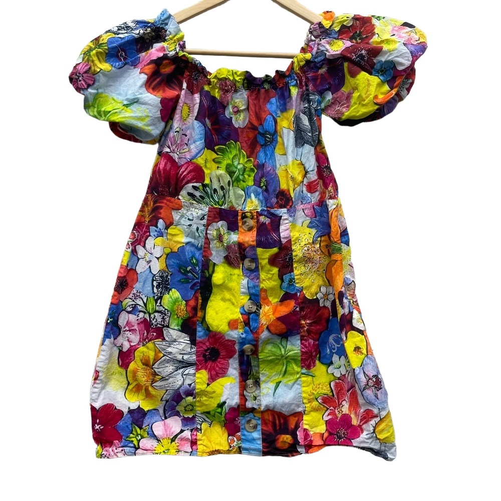 Walter Baker Kylie Puff Sleeve Off Shoulder Mini Dress Fun Floral Cotton Size 4